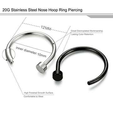 FIBO STEEL 2PCS Stainless Steel Body Jewelry Nose Rings