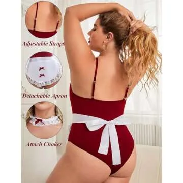 Avidlove Women Maid Costume Set Sexy Halloween Cosplay Lingerie Teddy and Apron with Choker