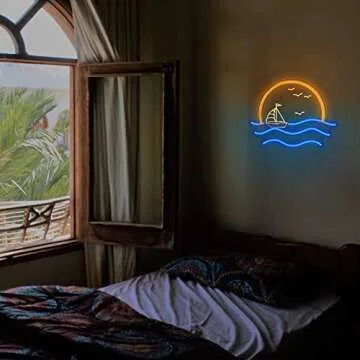 Sunset Neon Sign for Bedroom, Sunrise & Sunset at Sea Neon Light Sign for Wall Decor, 5V Sailboat Neon Sign for Living Room Bar Office, Housewarming Gift, 17x13 IN by JXIN