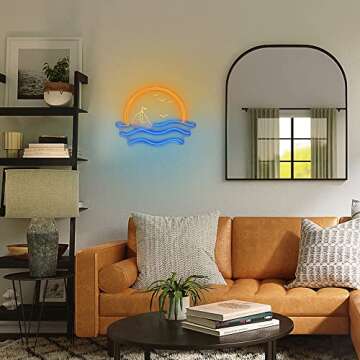 Sunset Neon Sign for Bedroom, Sunrise & Sunset at Sea Neon Light Sign for Wall Decor, 5V Sailboat Neon Sign for Living Room Bar Office, Housewarming Gift, 17x13 IN by JXIN