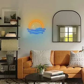 Sunset Neon Sign for Bedroom, Sunrise & Sunset at Sea Neon Light Sign for Wall Decor, 5V Sailboat Neon Sign for Living Room Bar Office, Housewarming Gift, 17x13 IN by JXIN
