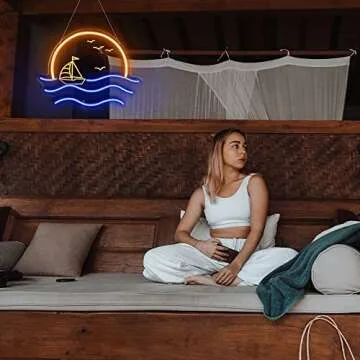 Sunset Neon Sign for Bedroom, Sunrise & Sunset at Sea Neon Light Sign for Wall Decor, 5V Sailboat Neon Sign for Living Room Bar Office, Housewarming Gift, 17x13 IN by JXIN