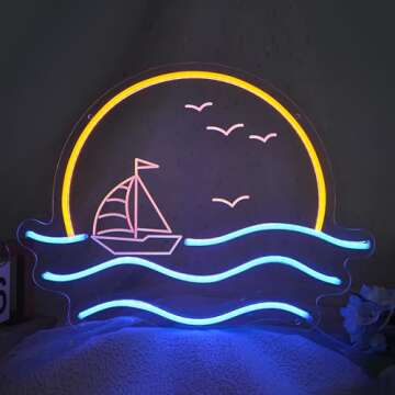 Sunset Neon Sign for Bedroom, Sunrise & Sunset at Sea Neon Light Sign for Wall Decor, 5V Sailboat Neon Sign for Living Room Bar Office, Housewarming Gift, 17x13 IN by JXIN