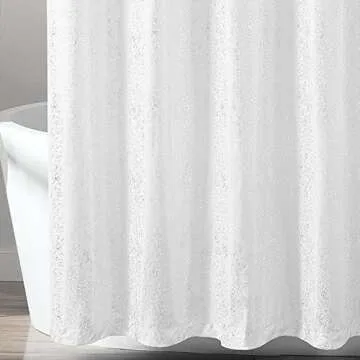 TERLYTEX Silver White Shower Curtain Set - Metallic Silver Foil Sparkle Dots Print Soft Fabric Shower Curtain 72 Inch Length 12 Hooks Included, Grommet Shower Curtain, 72 x 72 Inch, Silver White