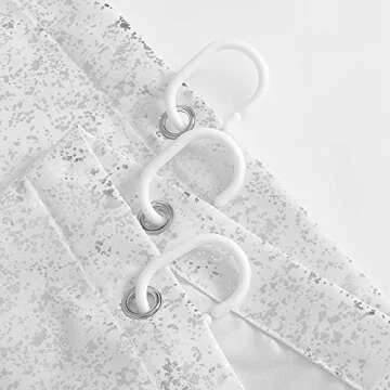 TERLYTEX Silver White Shower Curtain Set - Metallic Silver Foil Sparkle Dots Print Soft Fabric Shower Curtain 72 Inch Length 12 Hooks Included, Grommet Shower Curtain, 72 x 72 Inch, Silver White