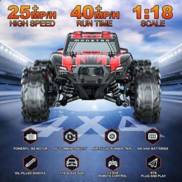 GUOKAI Upgraded Remote Control Car for Boys, 1:18 Scale Fast RC Cars All Terrain,High Speed 25MPH Ro...