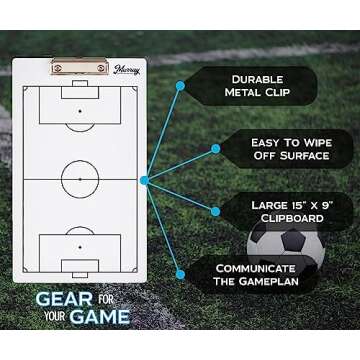 Murray Sporting Goods Dry Erase Coaches Clipboard | Double-Sided Dry Erase White Board (Soccer)