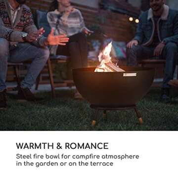 BLUMFELDT Fireball - Fire Bowl, Tilting Fireplace, Diameter: 23.6", Solid and Sturdy 0.1" Steel Fire Bowl, Usable Horizontally and Diagonally, Designed in Berlin, Includes Rain Cover, Black/Wood