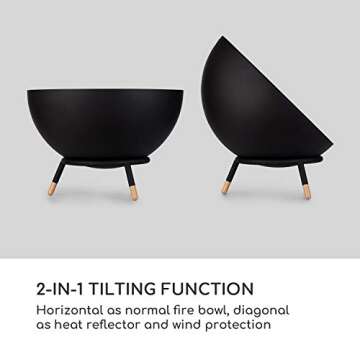 BLUMFELDT Fireball - Fire Bowl, Tilting Fireplace, Diameter: 23.6", Solid and Sturdy 0.1" Steel Fire Bowl, Usable Horizontally and Diagonally, Designed in Berlin, Includes Rain Cover, Black/Wood