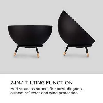 BLUMFELDT Fireball - Fire Bowl, Tilting Fireplace, Diameter: 23.6", Solid and Sturdy 0.1" Steel Fire Bowl, Usable Horizontally and Diagonally, Designed in Berlin, Includes Rain Cover, Black/Wood