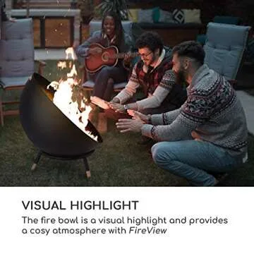 BLUMFELDT Fireball - Fire Bowl, Tilting Fireplace, Diameter: 23.6", Solid and Sturdy 0.1" Steel Fire Bowl, Usable Horizontally and Diagonally, Designed in Berlin, Includes Rain Cover, Black/Wood