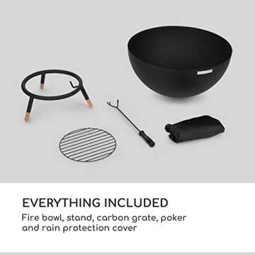 BLUMFELDT Fireball - Fire Bowl, Tilting Fireplace, Diameter: 23.6", Solid and Sturdy 0.1" Steel Fire Bowl, Usable Horizontally and Diagonally, Designed in Berlin, Includes Rain Cover, Black/Wood