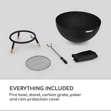 BLUMFELDT Fireball - Fire Bowl, Tilting Fireplace, Diameter: 23.6", Solid and Sturdy 0.1" Steel Fire Bowl, Usable Horizontally and Diagonally, Designed in Berlin, Includes Rain Cover, Black/Wood