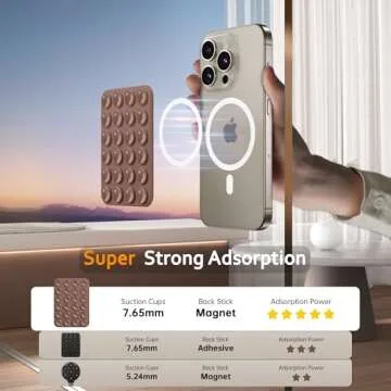 GONEZ Magnetic Suction Cup Phone Mount, Hands-Free Silicone Grip Holder Compatible with iPhone MagSafe Case, Mirror Shower Stand for Selfies and Videos, Brown