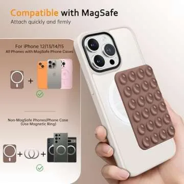 GONEZ Magnetic Suction Cup Phone Mount, Hands-Free Silicone Grip Holder Compatible with iPhone MagSafe Case, Mirror Shower Stand for Selfies and Videos, Brown