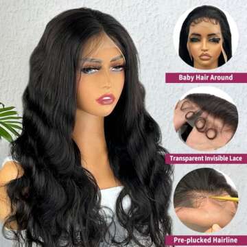 CUEKI 26 Inch 13x4 Body Wave Lace Front Wigs Human Hair 180% Density HD Transparent Glueless Pre Plu...