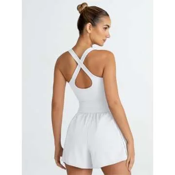 AUTOMET Womens Workout Rompers Jumpsuits Casual One Piece Bodysuits Sleeveless Outfits Yoga Fashion Pilates Tank Top White M