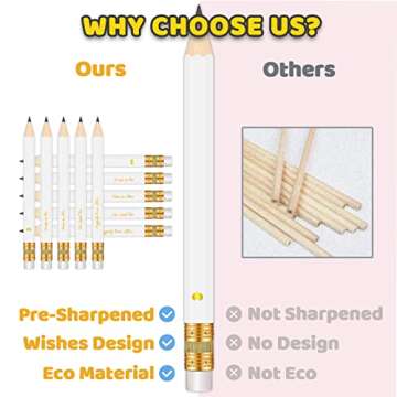 Vusnud 50Pcs - Bridal Shower Sharpened Half Pencils with Erasers, Pre-sharpened Pencils for Bridal Shower & Wedding Games, 4 Inches (White - Miss to Mrs.)