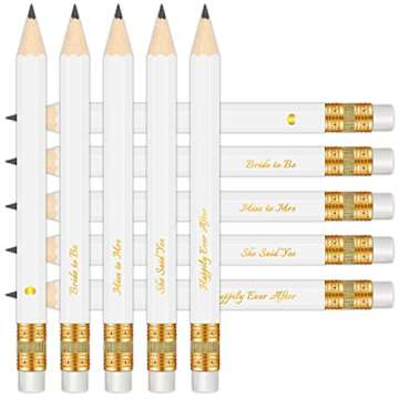 Vusnud 50Pcs - Bridal Shower Sharpened Half Pencils with Erasers, Pre-sharpened Pencils for Bridal Shower & Wedding Games, 4 Inches (White - Miss to Mrs.)