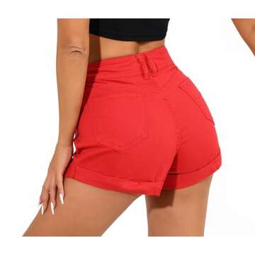 Stylish Y imoso Women's High Waisted Stretchy Denim Shorts