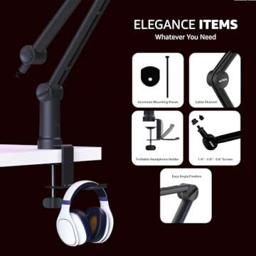 IXTECH Adjustable Microphone Boom Arm for Podcasting