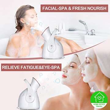 Facial Steamer, Amconsure Nano Ionic Face Steamer for Home, 100ML Warm Mist Humidifier for Women Moisturizing, Unclogs Pores-Bonus Stainless Steel Skin Kit and 2 Face Scrubbers