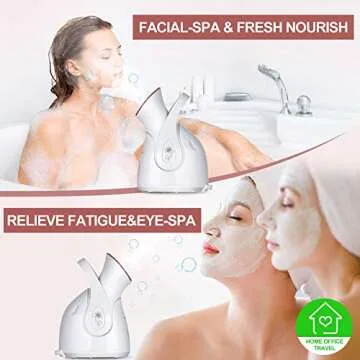 Facial Steamer, Amconsure Nano Ionic Face Steamer for Home, 100ML Warm Mist Humidifier for Women Moisturizing, Unclogs Pores-Bonus Stainless Steel Skin Kit and 2 Face Scrubbers