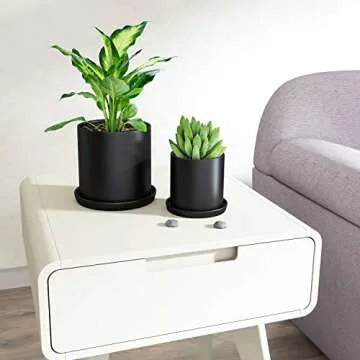 TIMEYARD Plant Pots Indoor, Modern Planters with Drainage Hole and Tray, Matte Black Ceramic Cylinder Planters, 4in 6in for Flowers, Succulents, Mid Century Home Garden Decor, Set of 2