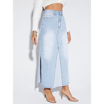 Versatile Long Denim Skirt for Women in Light Blue