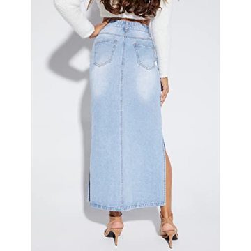 Versatile Long Denim Skirt for Women in Light Blue