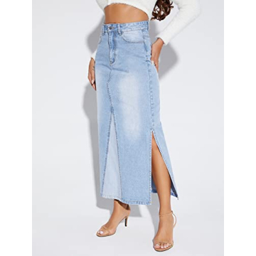 Versatile Long Denim Skirt for Women in Light Blue