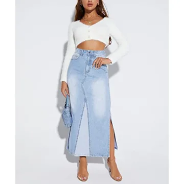 Versatile Long Denim Skirt for Women in Light Blue