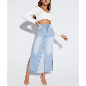 Versatile Long Denim Skirt for Women in Light Blue