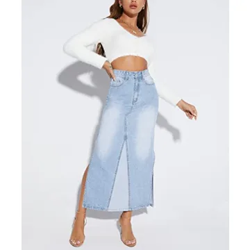 Versatile Long Denim Skirt for Women in Light Blue