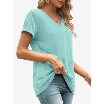 Womens Tops Basic Tees t-Shirts Trendy Fashion Cruise Comfy Soft Workout Casual Summer Outfits Spring Clothes 2025 Loungewear Lightblue