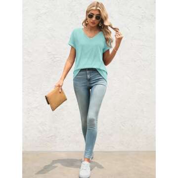 Womens Tops Basic Tees t-Shirts Trendy Fashion Cruise Comfy Soft Workout Casual Summer Outfits Spring Clothes 2025 Loungewear Lightblue