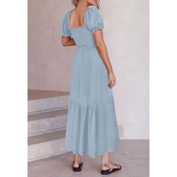 ZESICA Women's 2025 Summer Boho Floral Print Square Neck Ruffle Swing Beach Long Maxi Dress,LightBlue,Medium