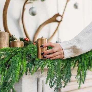 Jutom Christmas Norfolk Pine Garland Realistic Artificial Faux Greenery Cedar Garland for Mantle Holiday Indoor Outdoor Fireplace Winter Christmas Decorations(2 Pcs,6 Feet)