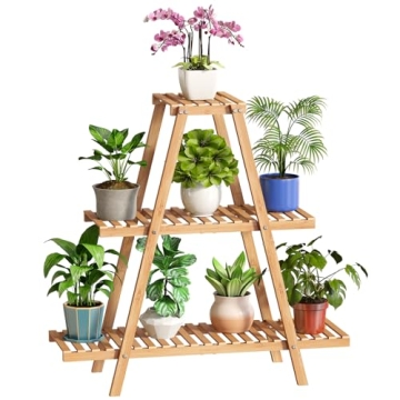 BMOSU Plant Stand Bamboo for Indoor Outdoor Tiered Plant Shelf 8 Potted Flower Holder Ladder Rack Ga...
