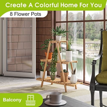 BMOSU Bamboo Plant Stand Indoor Outdoor Elegant Tiered Shelf