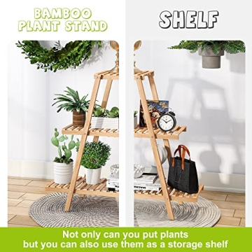 BMOSU Bamboo Plant Stand Indoor Outdoor Elegant Tiered Shelf