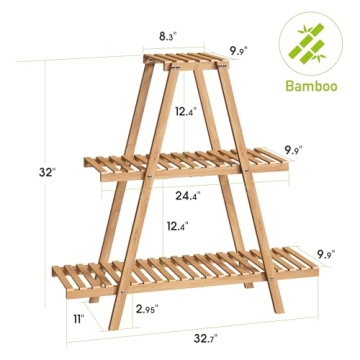 BMOSU Bamboo Plant Stand Indoor Outdoor Elegant Tiered Shelf