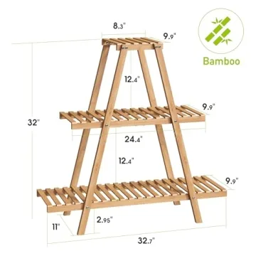 BMOSU Bamboo Plant Stand Indoor Outdoor Elegant Tiered Shelf