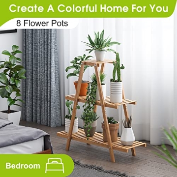 BMOSU Bamboo Plant Stand Indoor Outdoor Elegant Tiered Shelf