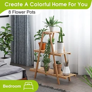 BMOSU Bamboo Plant Stand Indoor Outdoor Elegant Tiered Shelf