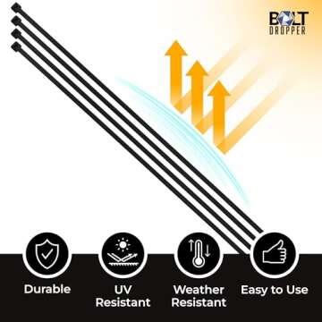 Bolt Dropper Heavy Duty Black Zip Ties - 1000 Pack