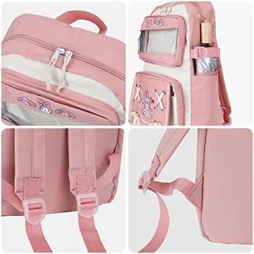 Festa Park Cute Cool Backpack for Teens Girls, Ita Bag Kawaii Backpack with Kawaii Pins Accessories for Christmas Gifts (Pink)…