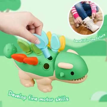 Toddler Montessori Toys Baby Sensory Learning Fine Motor Skills Toy for 6 9 12 Months One Year Old Boy Girl Birthday Gift Ages 1 2 3 4 Kid Dinosaur Educational Toys Sorting Stacking Color Recognition