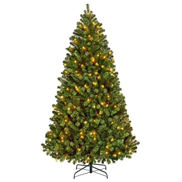 Yaheetech 6Ft Pre-lit Spruce Artificial Hinged Christmas Pine Tree for Holiday Decor with 300 Warm W...