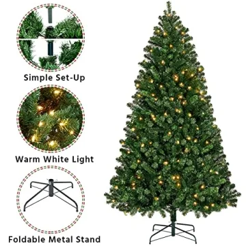 Yaheetech 6Ft Pre-lit Spruce Tree with 300 Lights